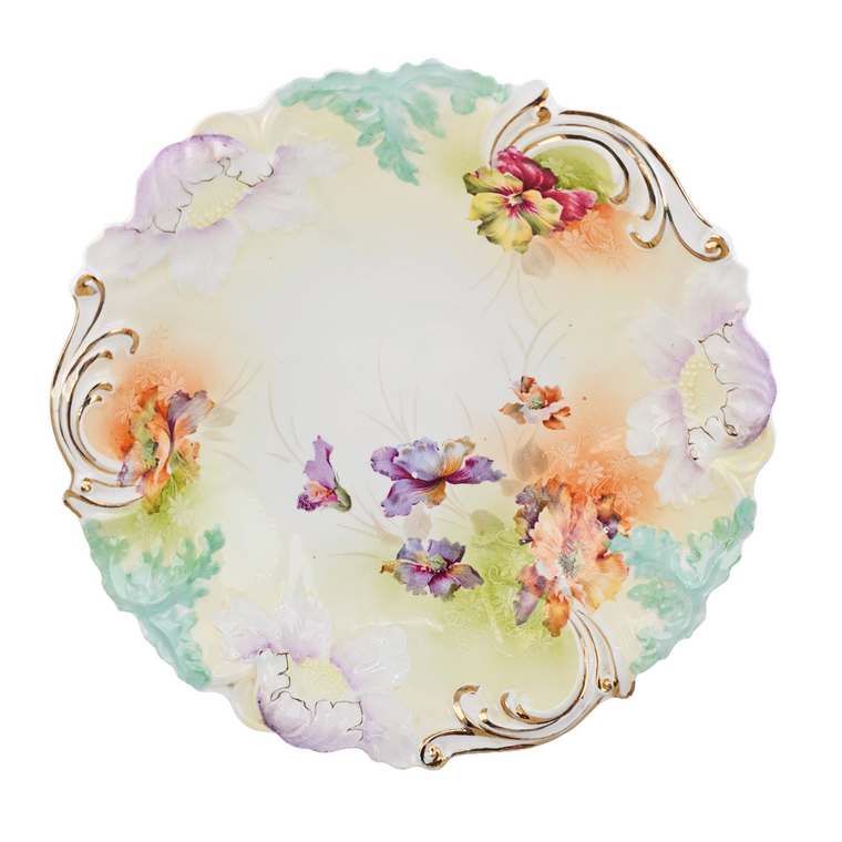 RS PRUSSIA Porcelain BOWL Mold 3 Clematis Flowers