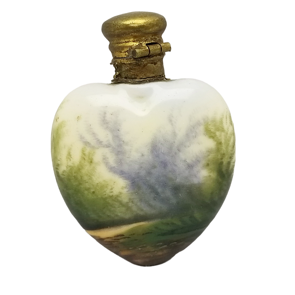 Victorian French Miniature Scent Bottle, Hand Decorated Heart, Courting Scene