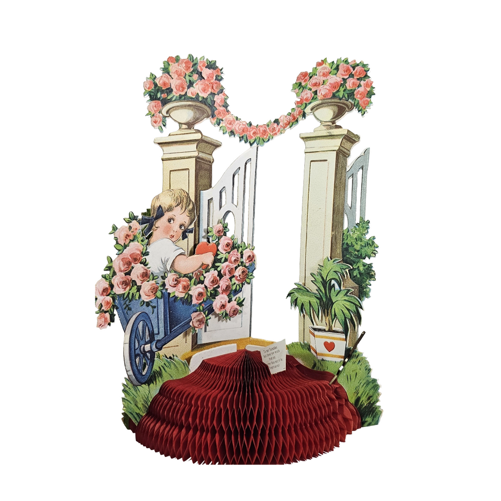 Die Cut Honeycomb 3D Valentine Card Chloe Preston Girl in Wagon