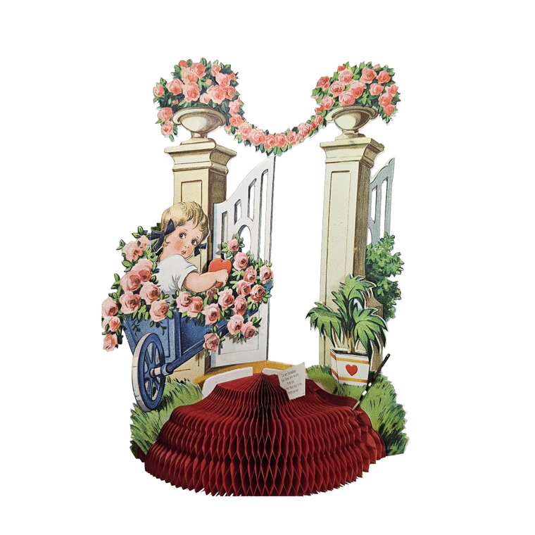 Die Cut Honeycomb 3D Valentine Card Chloe Preston Girl in Wagon