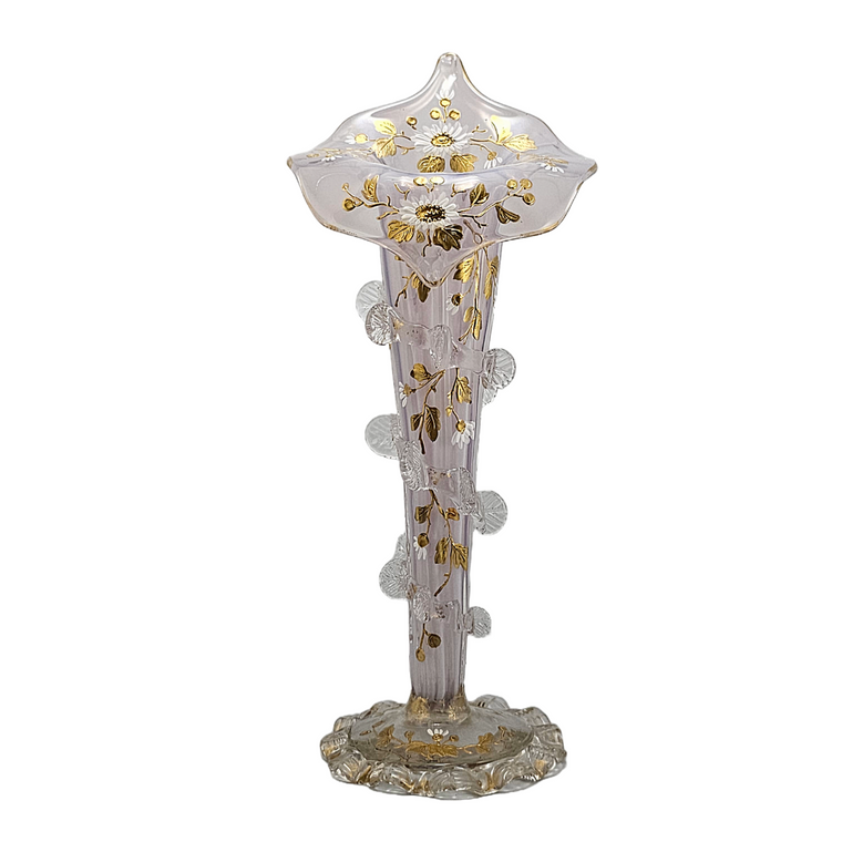 Bohemian Moser Jack in Pulpit Art Glass Vase Opalescent Hand Painted Daisies