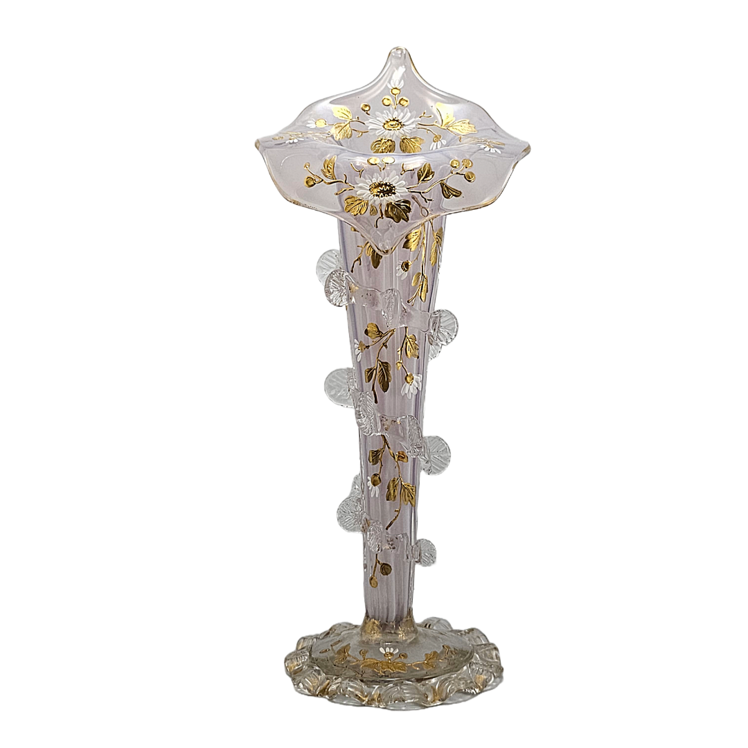 Bohemian Moser Jack in Pulpit Art Glass Vase Opalescent Hand Painted Daisies