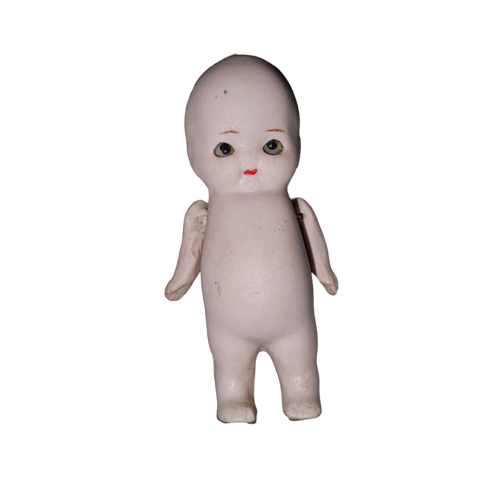 All Bisque German Kewpie Baby Dollhouse Doll Glass Eyes Jointed Arms