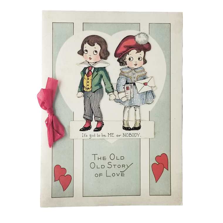 1920s Valentine Book Card Children Holding Hands Litho Images Interior