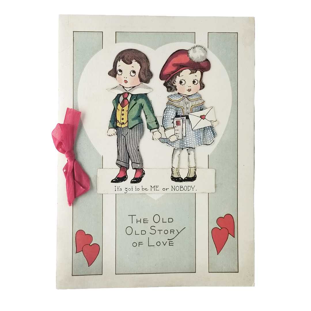 1920s Valentine Book Card Children Holding Hands Litho Images Interior