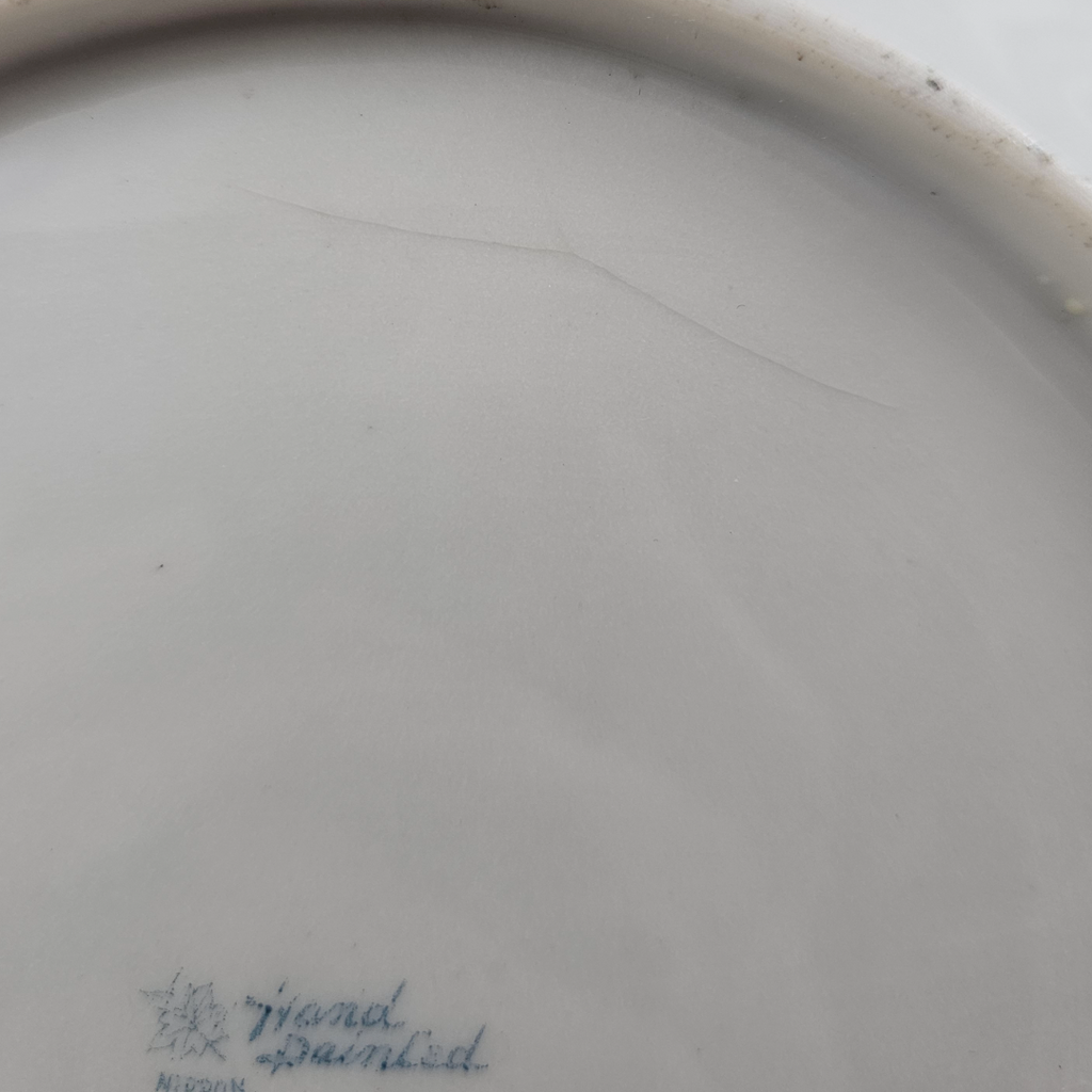 Antique Large Nippon Bowl Blue w/ Pink Flowers Moriage Gold