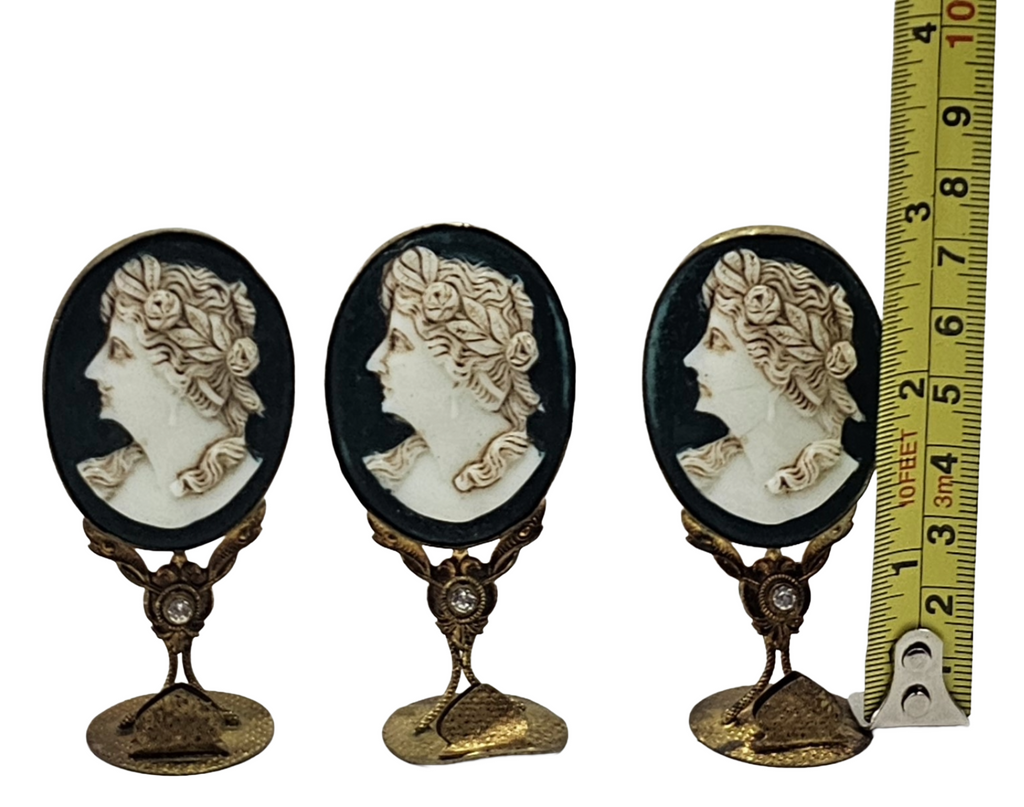 Antique Czech Jeweled Ormolu Cameo Carved Place Holder Set