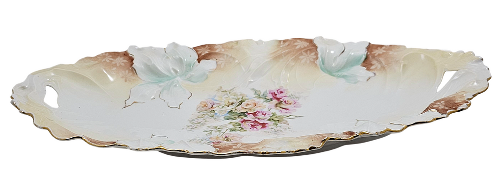 RS Prussia German Porcelain Double Handle Tray Carnation Mold 28