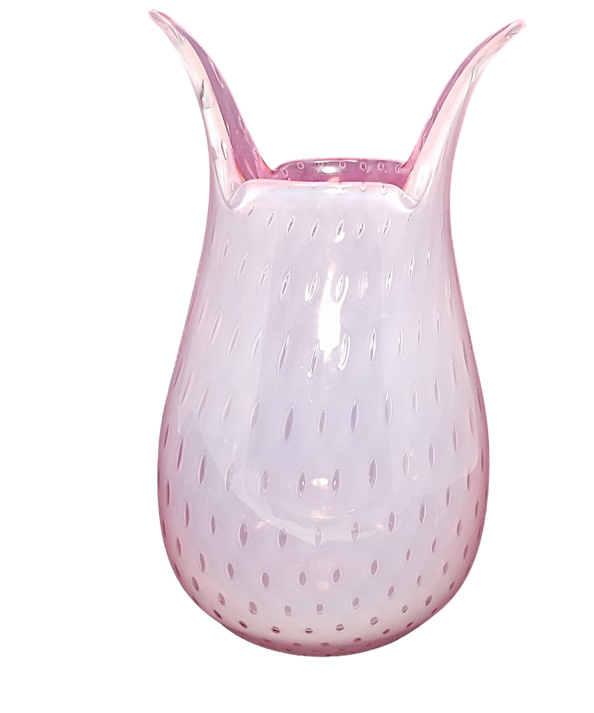 MCM Fratelli Toso Murano Opalescent Pink Bullicante Italian Art Glass Vase