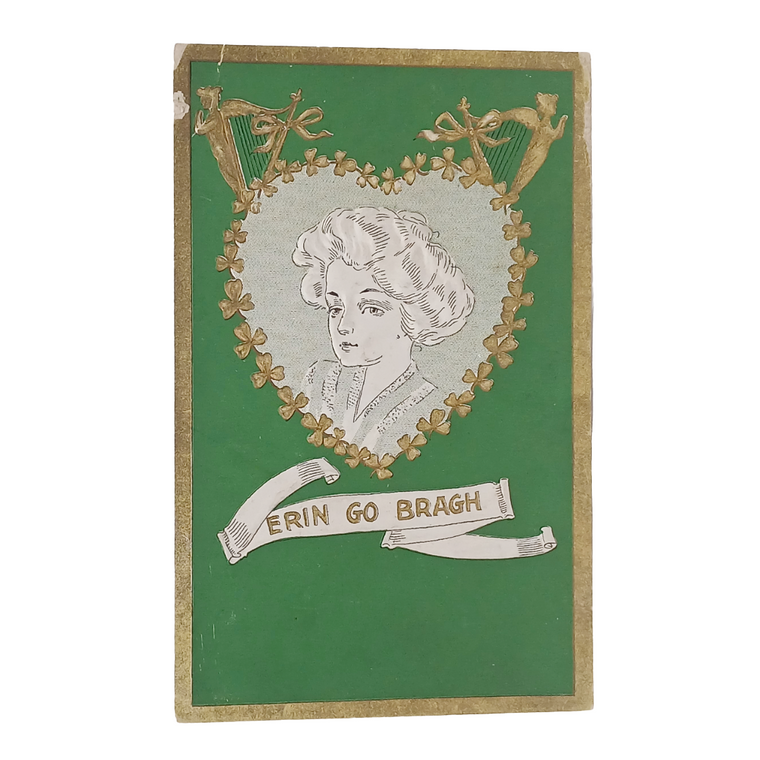 Saint Patrick's Day Postcard Erin Go Bragh Portrait of Woman in Heart