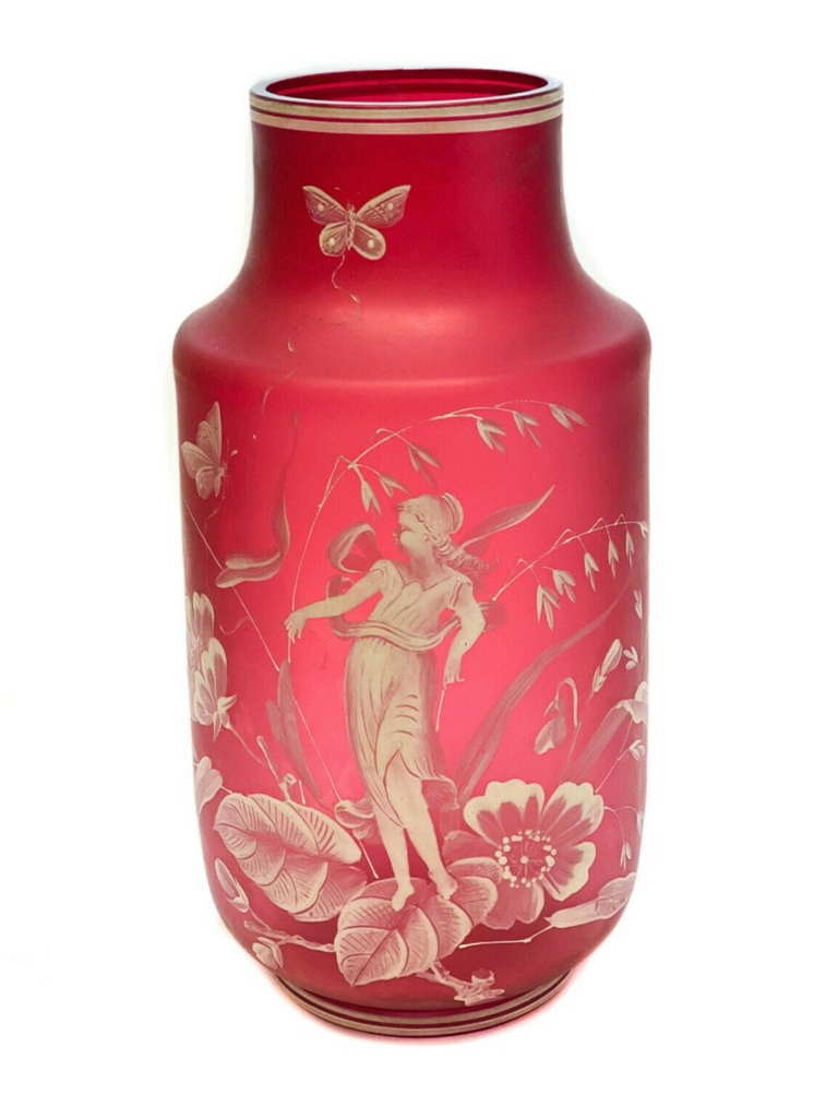Monumental Antique Art Nouveau BOHEMIAN Cameo Cranberry Glass Vase