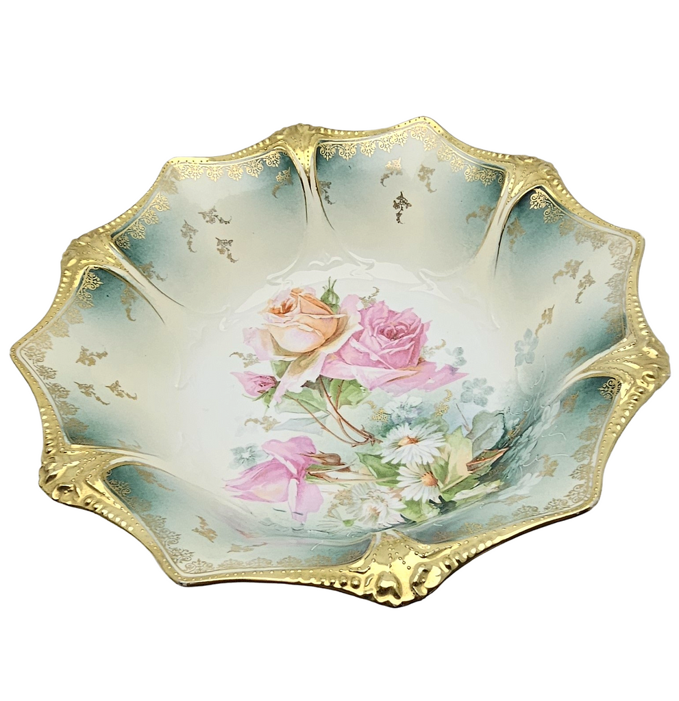 RS Prussia Bowl German Porcelain Mold 83 Gold with Roses