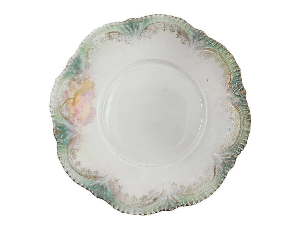 RS Prussia German Porcelain Open Floral Creamer Saucer w/ Tiffany Finish