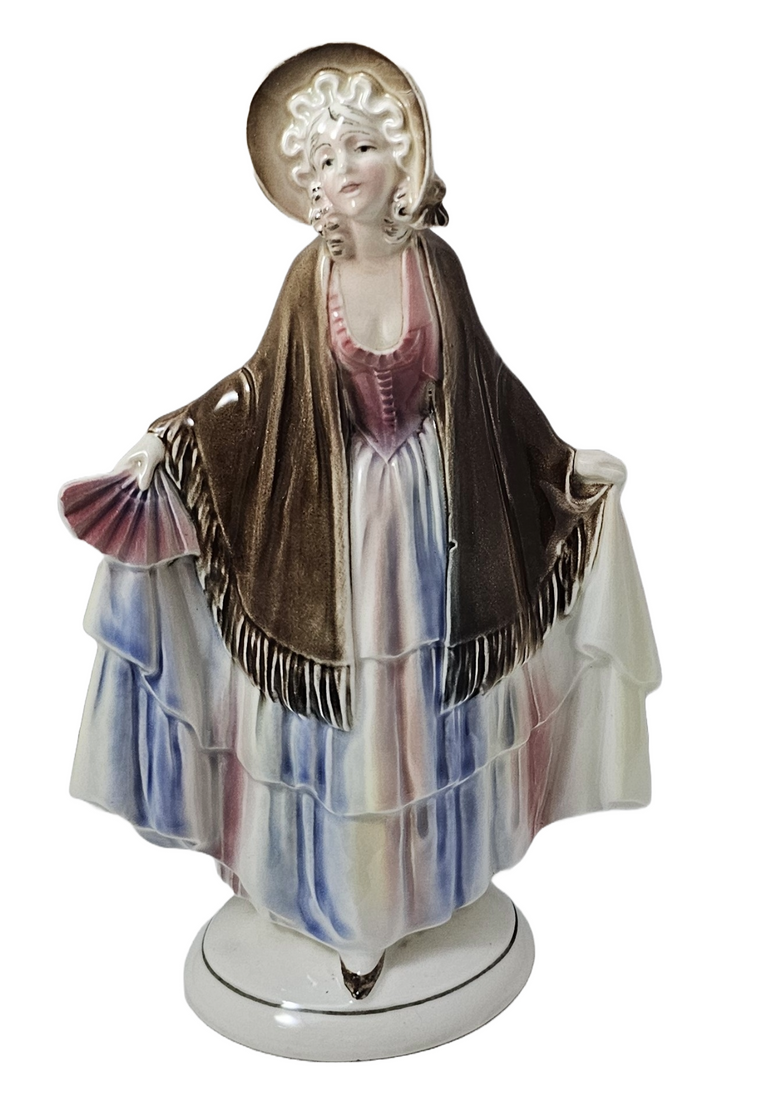 Hertwig German Porcelain Figurine Woman in Shawl & Bonnet