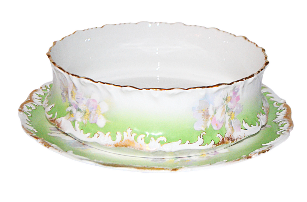LIMOGES French Porcelain Center Serving Dish Pudding Bowl & Under Plate