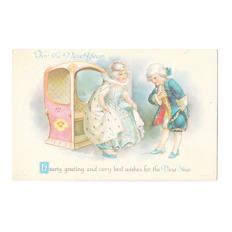 New Year Postcard Ellen Clapsaddle Children in Carriage Wolf Publishing Series 310