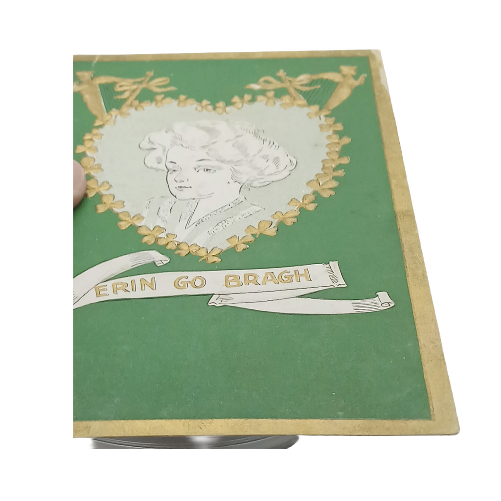 Saint Patrick's Day Postcard Erin Go Bragh Portrait of Woman in Heart