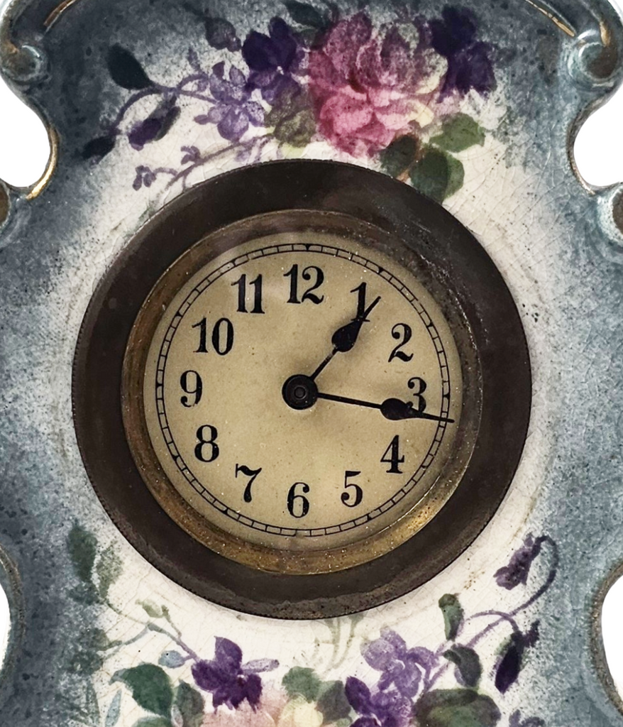 Antique Ansonia Royal Bonn German Porcelain Blue Mantle Clock