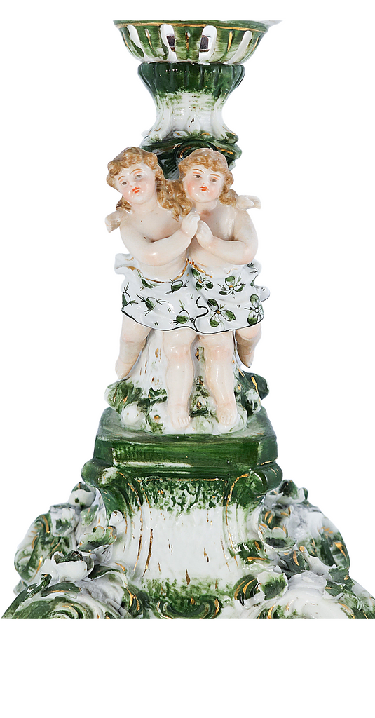 German Porcelain 19th Century Dresden Cherub Kerosene Oil Lamp Base