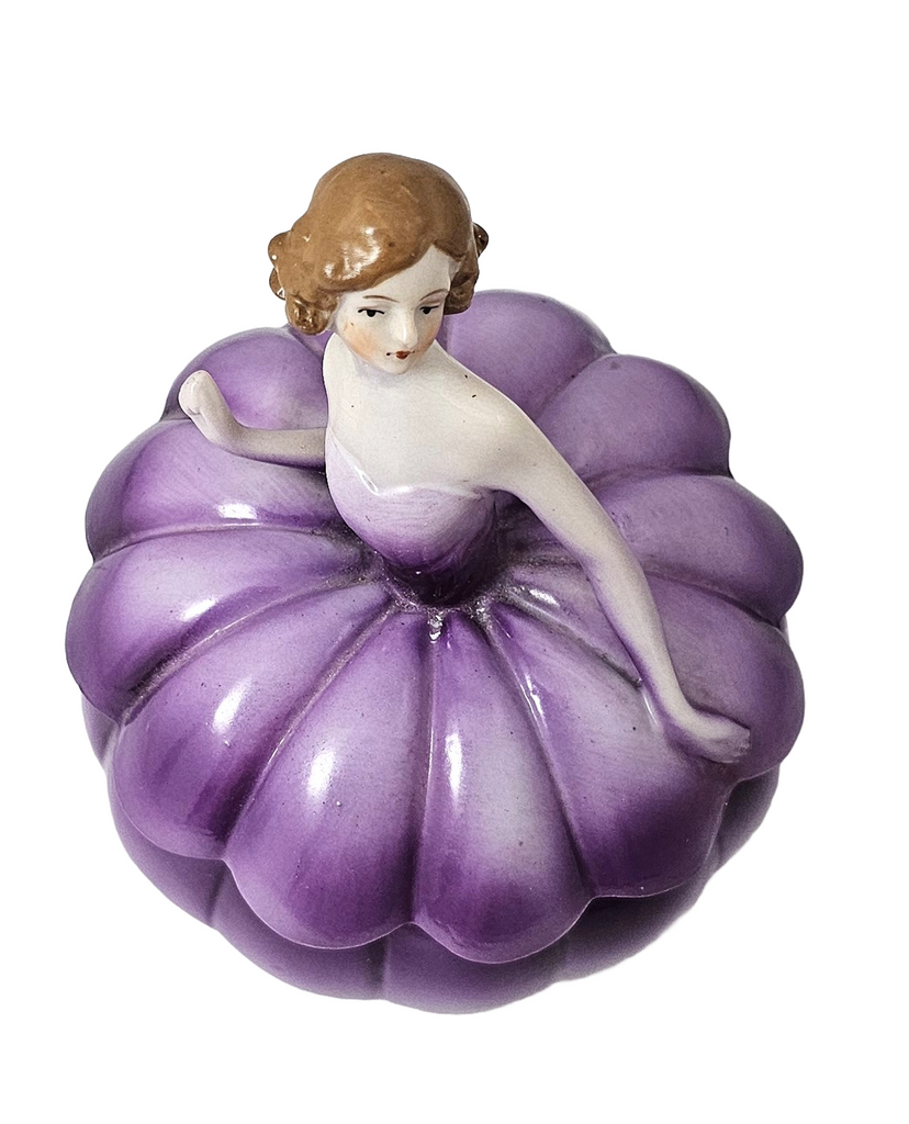 Art Deco German Porcelain Half Doll Madame Pompadour Powder Box