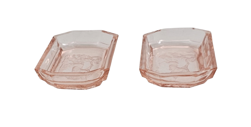 Bohemian Czech Intaglio Glass Open Salt Cellars By Heinrich Hoffman Chariot God