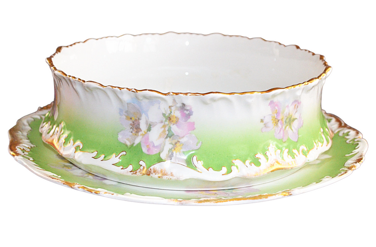 LIMOGES French Porcelain Center Serving Dish Pudding Bowl & Under Plate