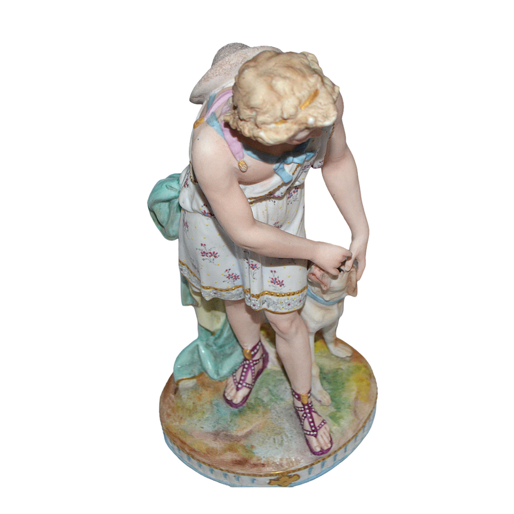 Old Paris French Bisque Sculpture Man and Dog Hand Painted Biscuit Porcelain 12" T Early Embossed Mark