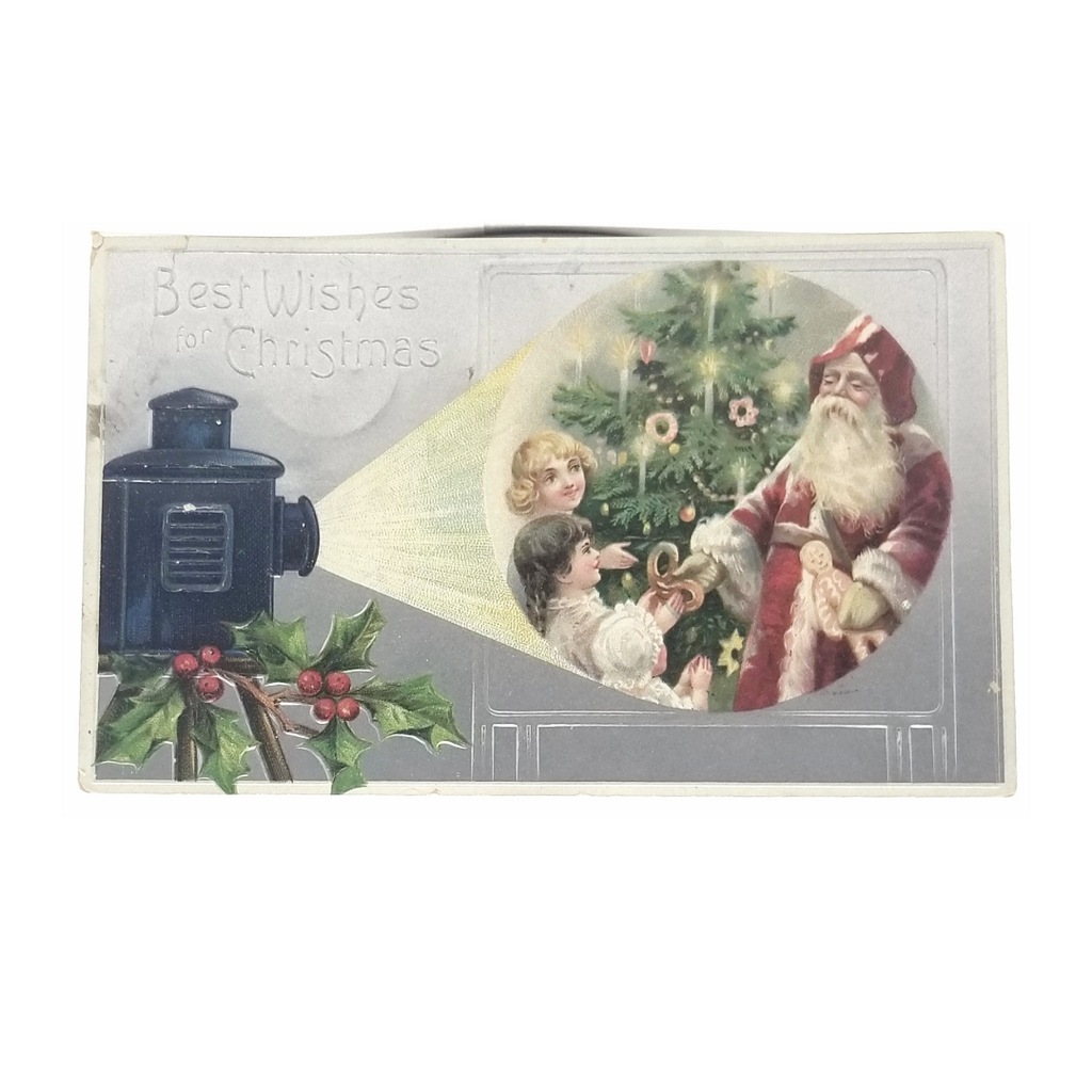 Christmas Postcard Santa Claus with Children Magic Lantern Projector Scarce Card