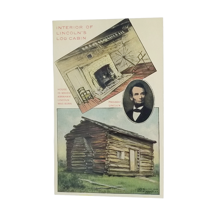 Patriotic Postcard President Lincoln Homestead Cabin and Interior Images