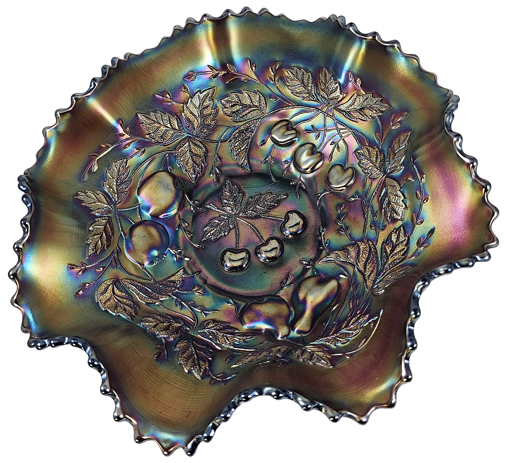 Northwood Three Fruits Amethyst Carnival Glass Bowl