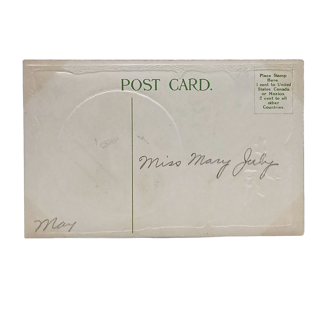 New Year Postcard Snowy Farmhouse w/Winding Road In Mistletoe Border