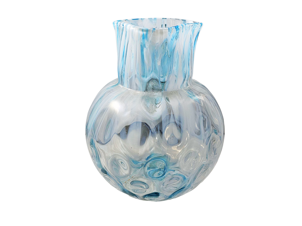 Phoenix Spot Optic Spatter Glass Four Piece Water Set Pitcher Tumblers Opal Blue