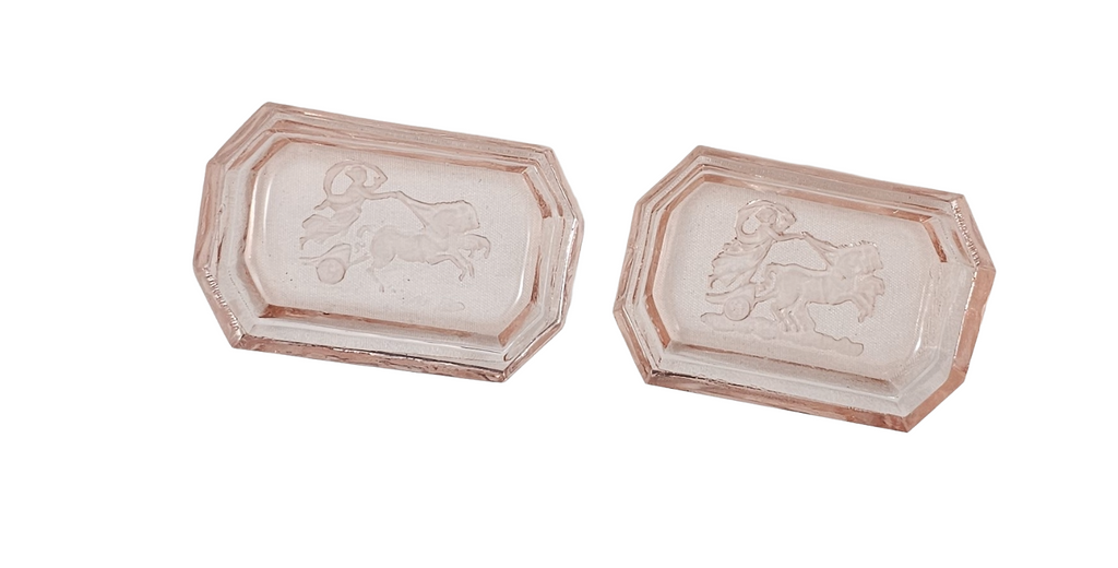 Bohemian Czech Intaglio Glass Open Salt Cellars By Heinrich Hoffman Chariot God