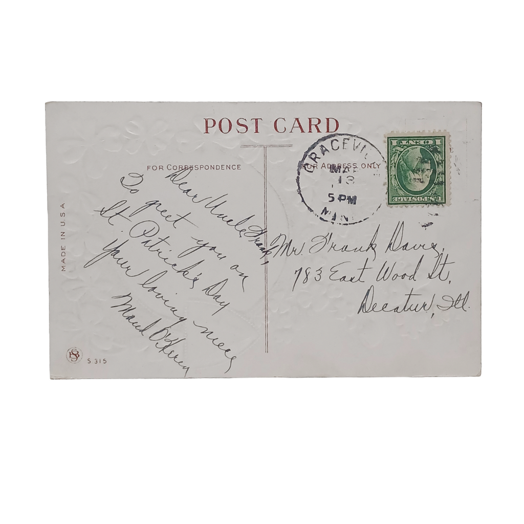 Saint Patrick's Day Postcard Blarney Castle Series 5315 Silver Clovers