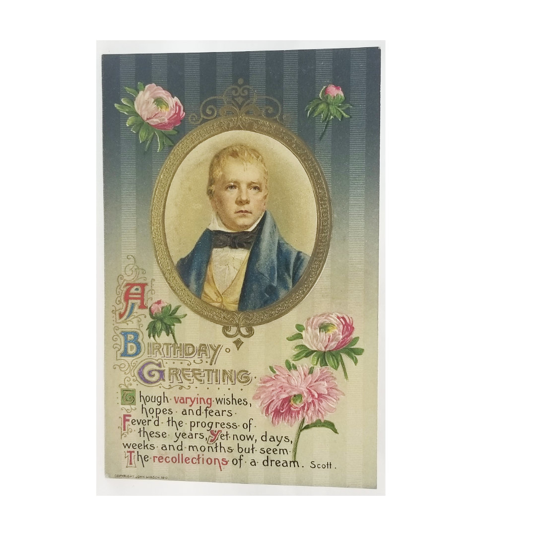 Greetings Postcard Birthday Sir Walter Scott Gold Embossed John Winsch Publishing