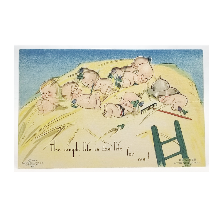 Artist Rosie O'Neill Kewpies in Haystack Mechanical Postcard The Simple Life Klever Kard