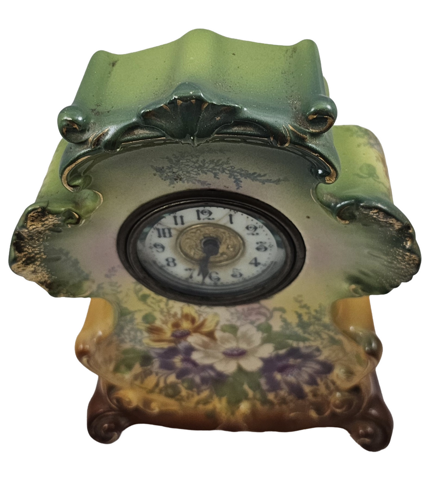 Antique Ansonia Royal Bonn Anchor German Porcelain Green Mantle Clock