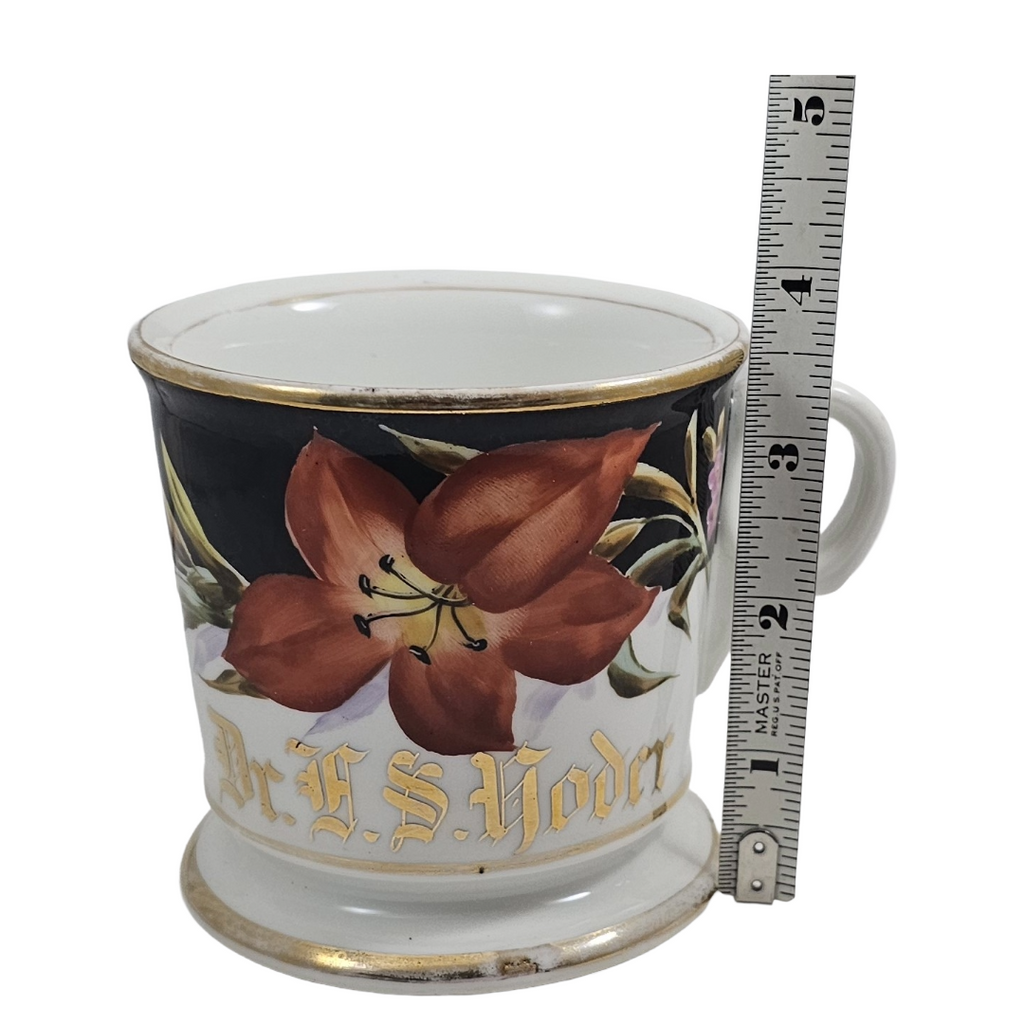 Antique Porcelain Personalized Doctor's Shaving Mug Flowers & Gold