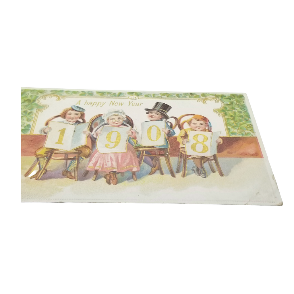 New Year Postcard Children Holding 1908 Cards