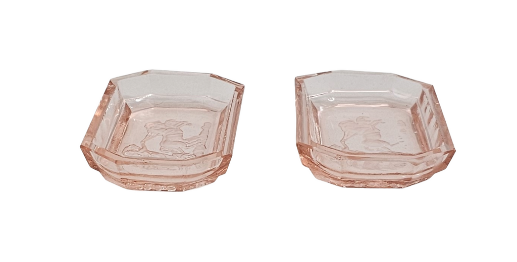 Bohemian Czech Intaglio Glass Open Salt Cellars By Heinrich Hoffman Chariot God