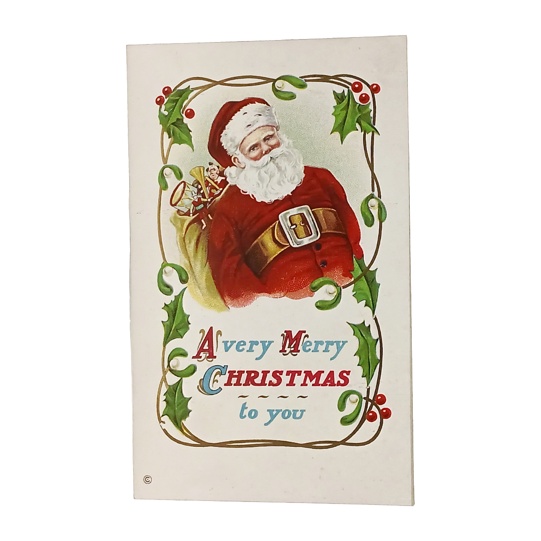 Christmas Postcard Embossed Santa Claus Red Suit Toy Bag Series 314A