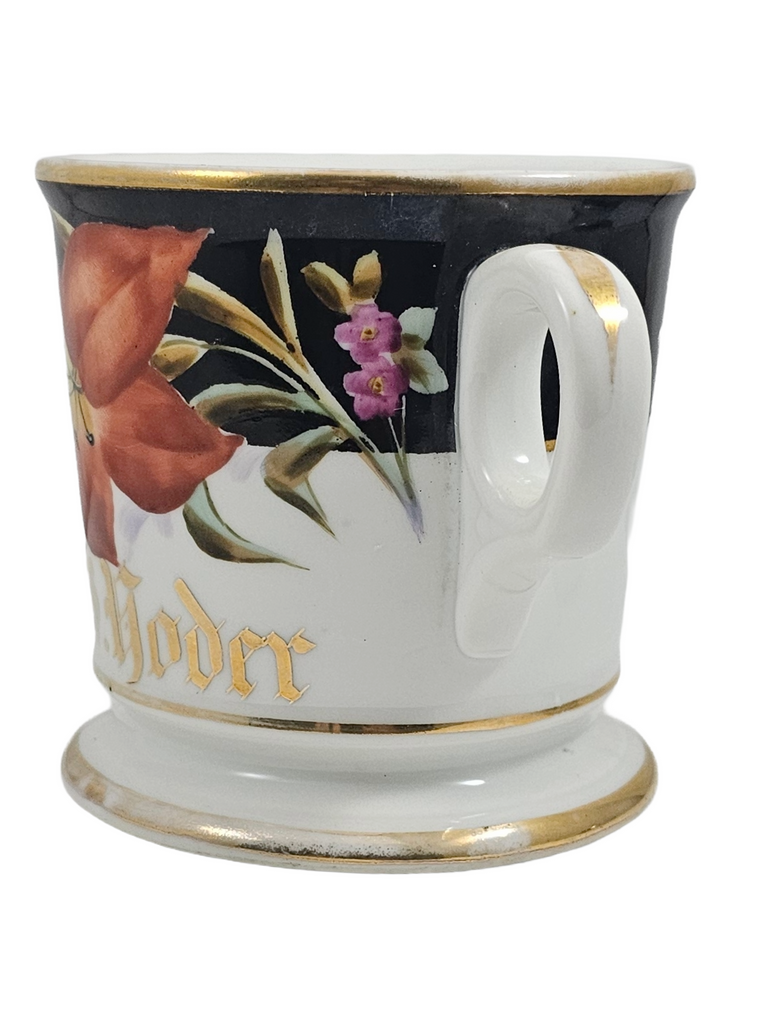 Antique Porcelain Personalized Doctor's Shaving Mug Flowers & Gold