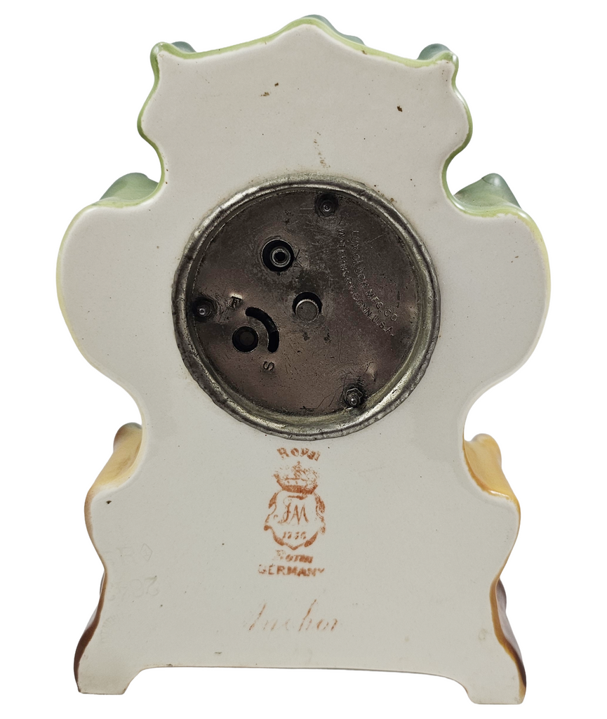Antique Ansonia Royal Bonn Anchor German Porcelain Green Mantle Clock