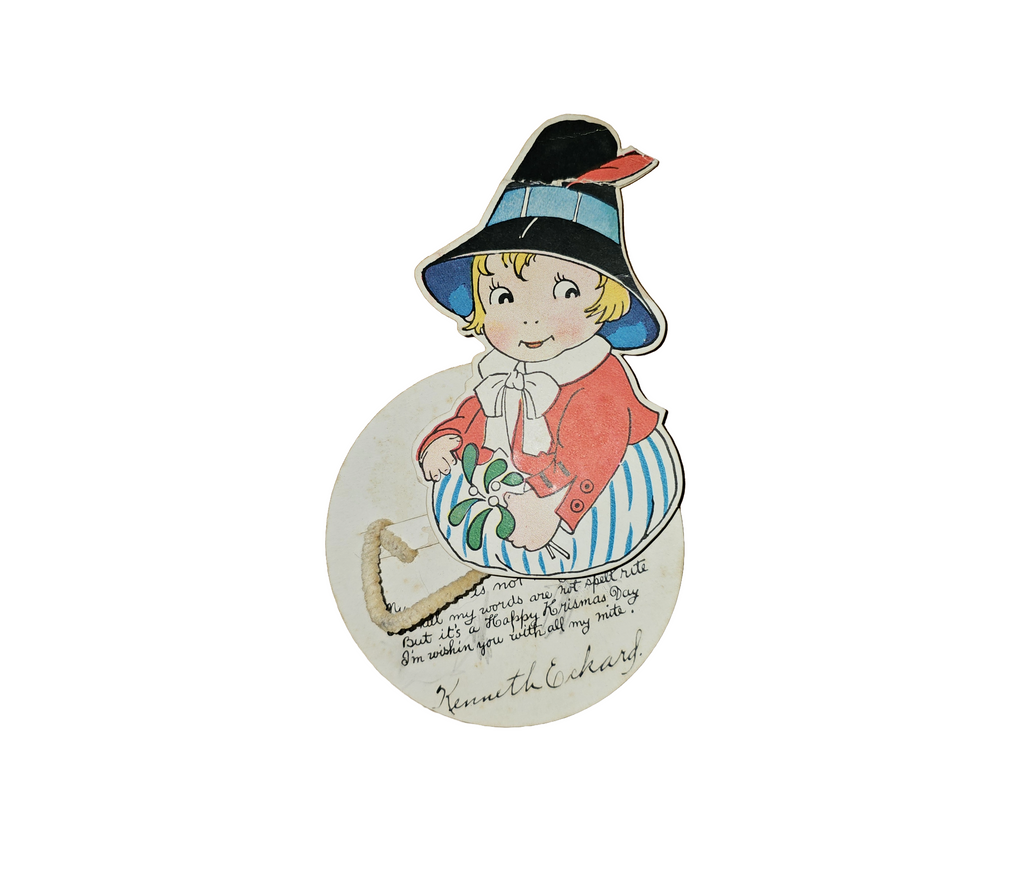 Vintage Merry Christmas Child in Hat Bouncing String