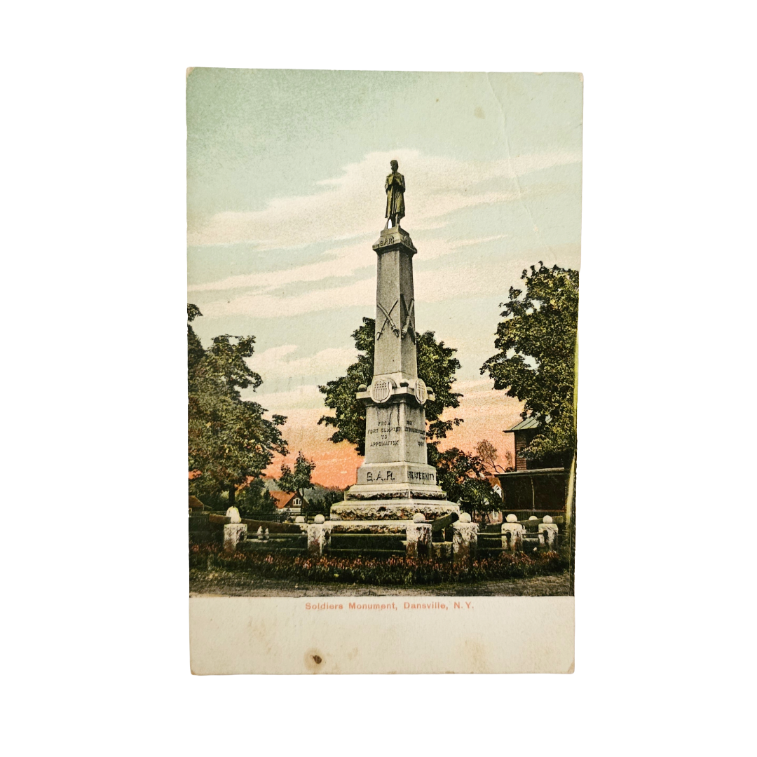 Scenic Postcard Soldiers Monument Dansville NY Civil War Statue