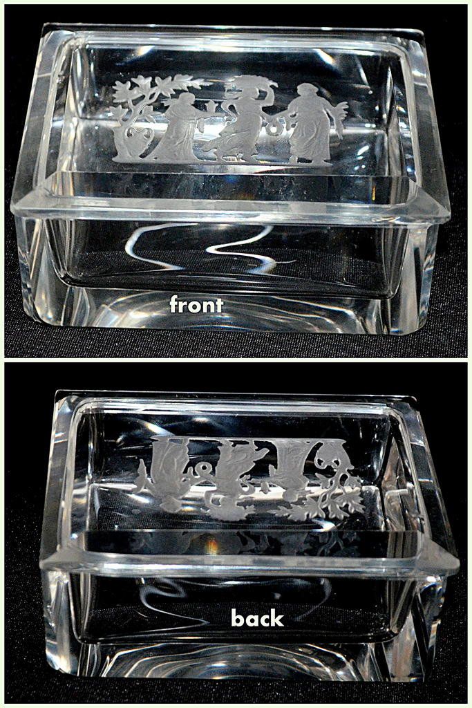 Antique Bohemian Glass Smoker's Box Three Graces Intaglio Cut Heinrich Hoffman