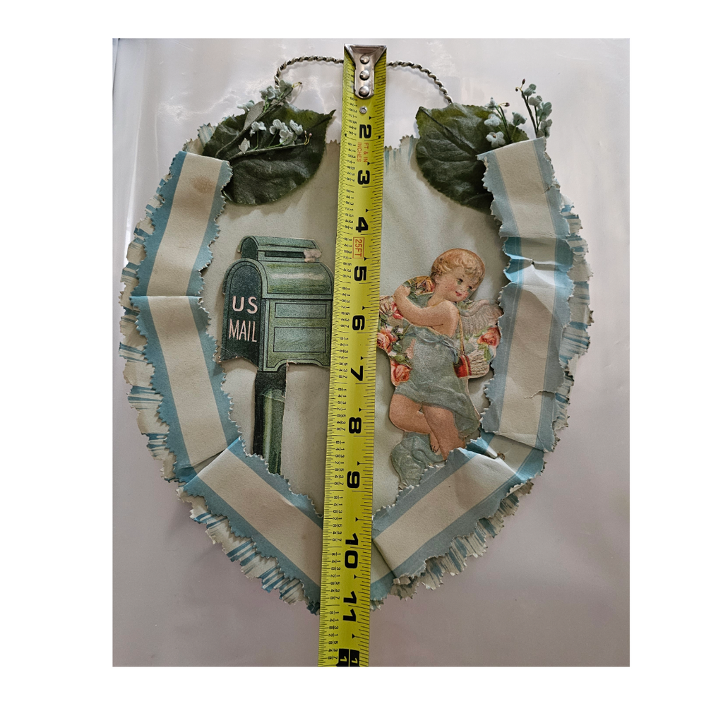 Large Antique Die Cut 3D Hanging Valentine Cupid with Mailbox