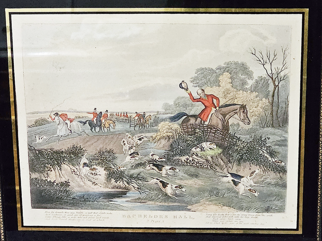Antique Aquatint Bachelor's Hall Plate 3 F.C. Turner Fox Hunt Hogarth Frame