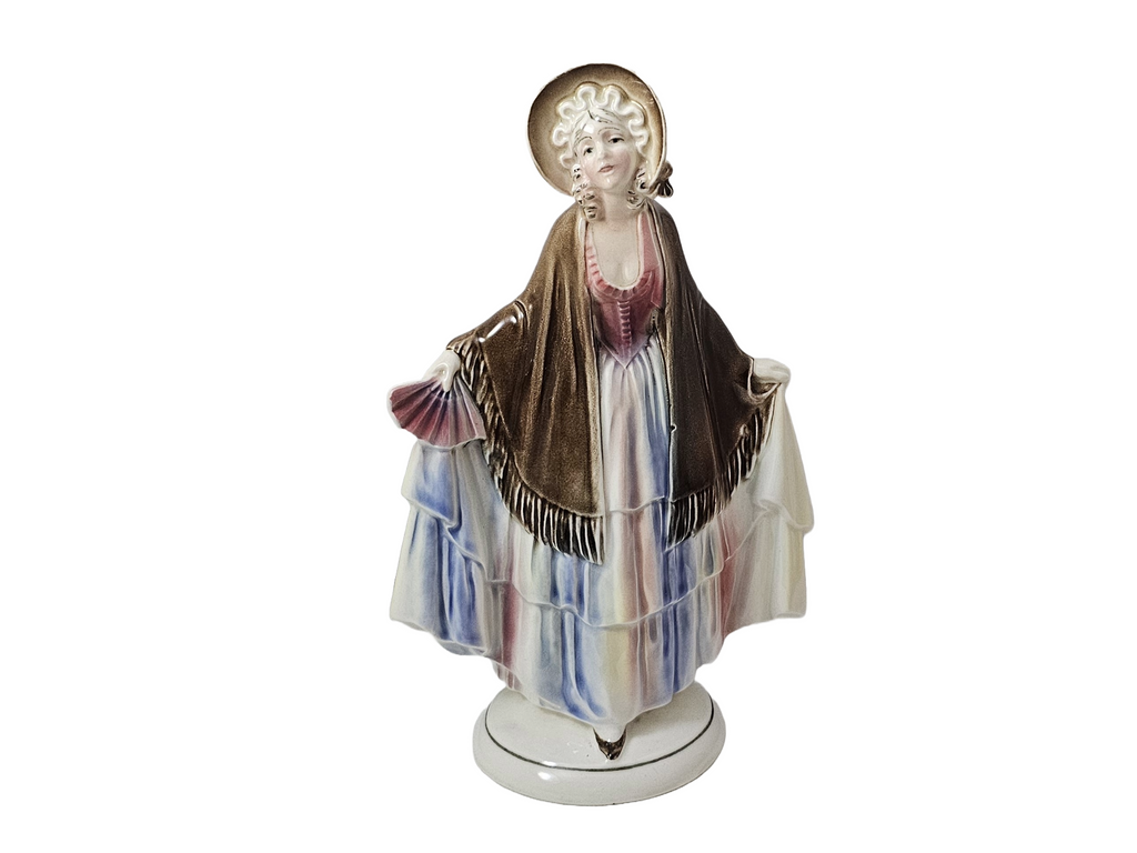 Hertwig German Porcelain Figurine Woman in Shawl & Bonnet