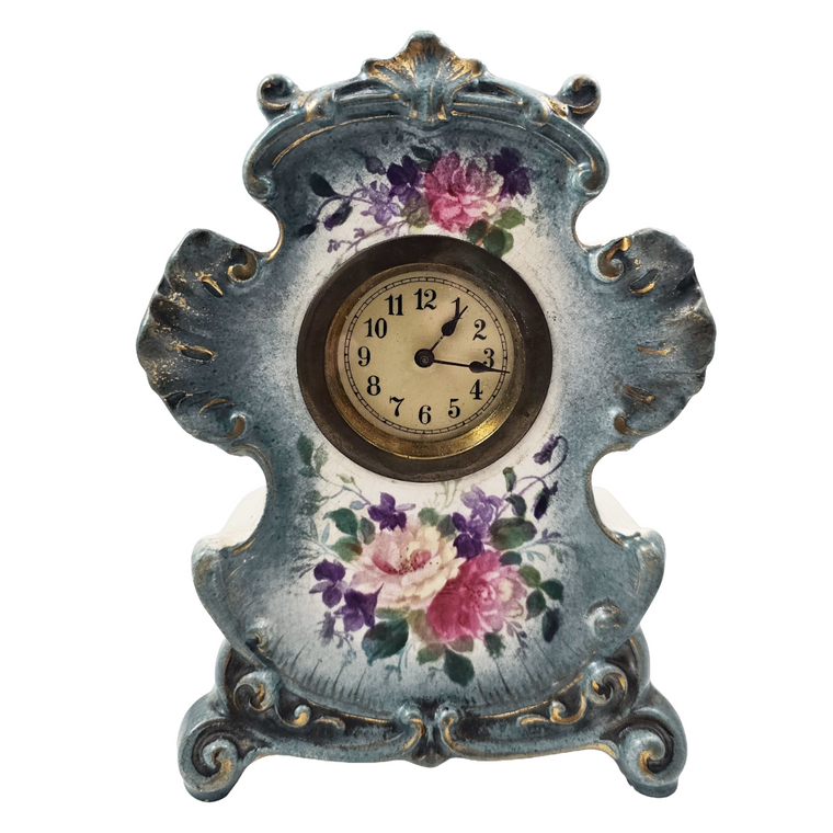 Antique Ansonia Royal Bonn German Porcelain Blue Mantle Clock